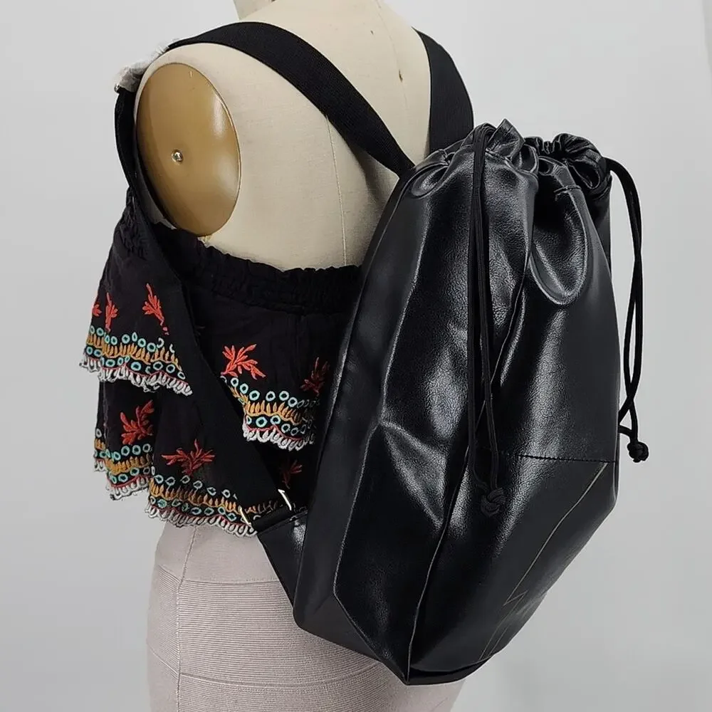 Carolina Herrera Bad Boy Faux Leather Black Drawstring Backpack Bag